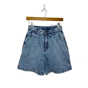 Vintage 90s Greatland Apparel High-Waist Acid Wash Denim Pleated Mom Shorts